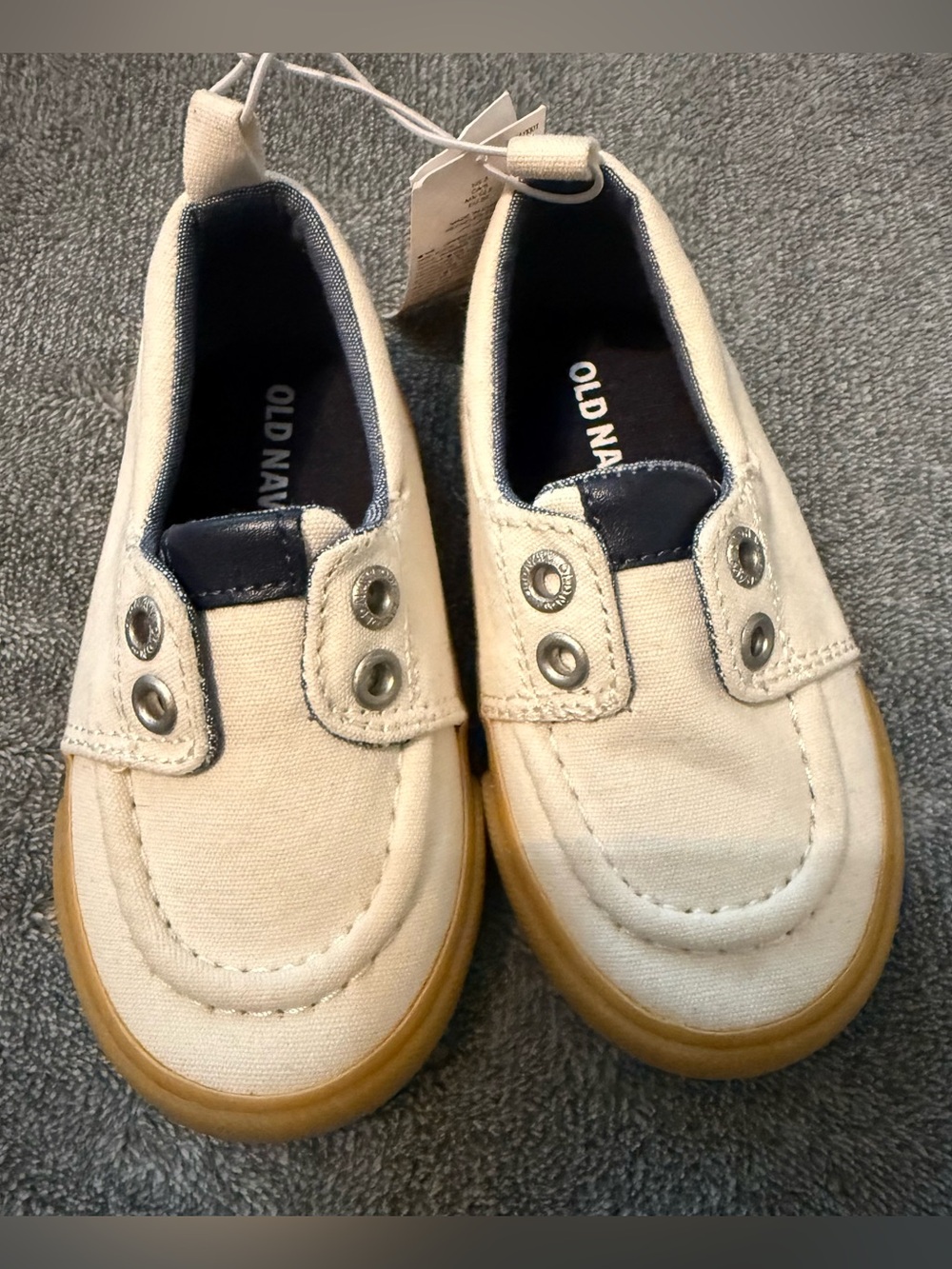Old Navy Kids white Canvas Slip-Ons with Navy Trim 5 toddler